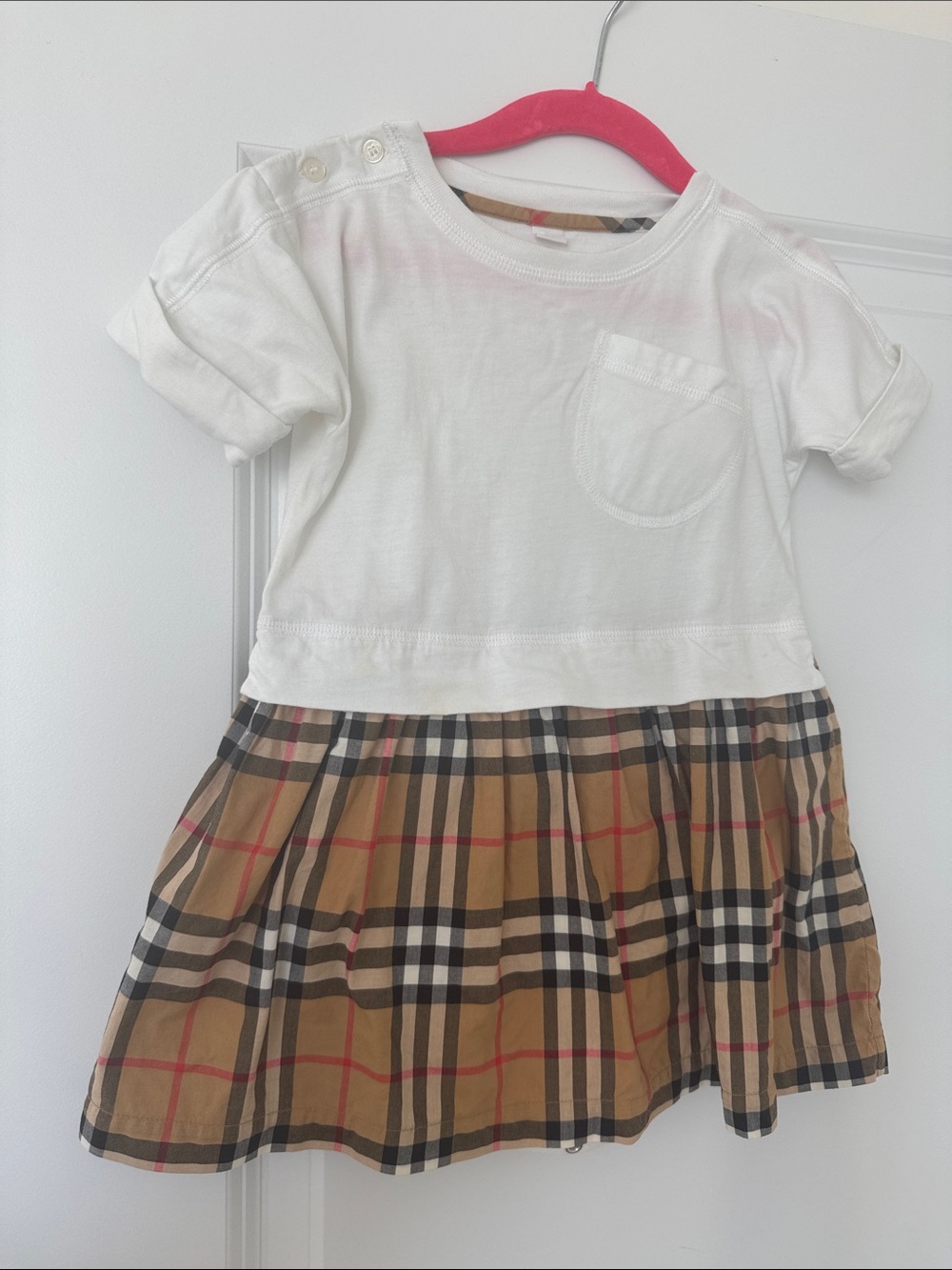 Burberry White Top with Classic Check Skirt Girls Dress